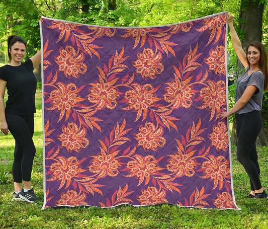 Tangerine Floral Bohemian Pattern Print Quilt