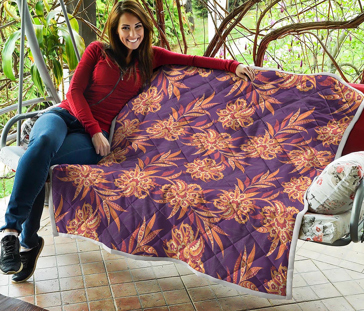 Tangerine Floral Bohemian Pattern Print Quilt