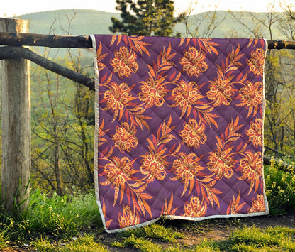 Tangerine Floral Bohemian Pattern Print Quilt