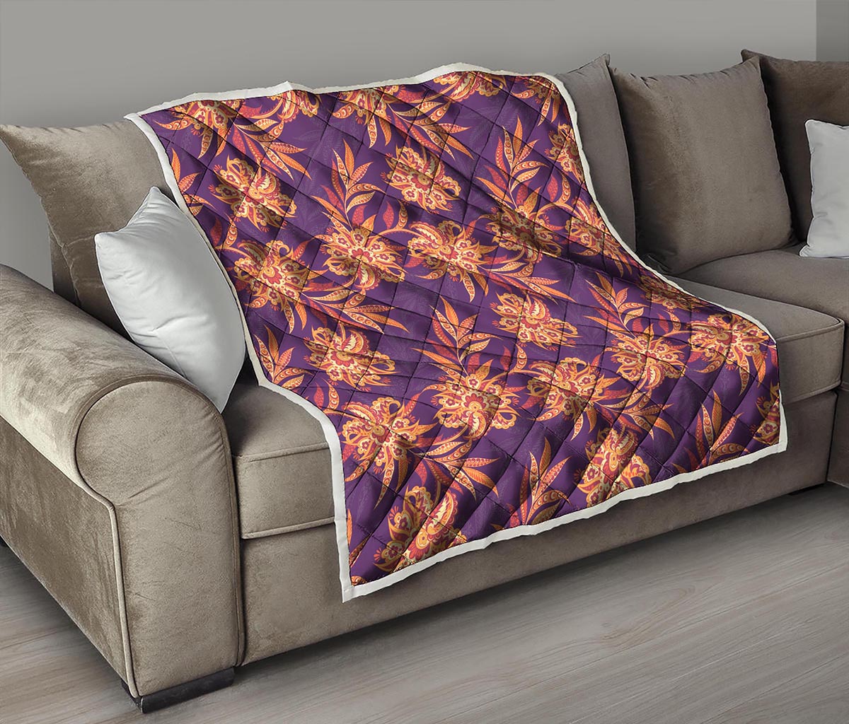 Tangerine Floral Bohemian Pattern Print Quilt