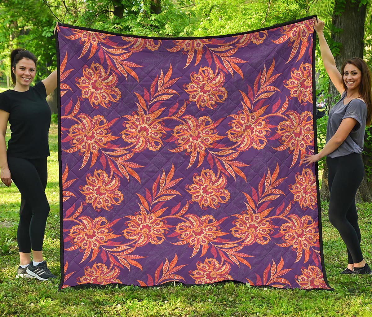 Tangerine Floral Bohemian Pattern Print Quilt