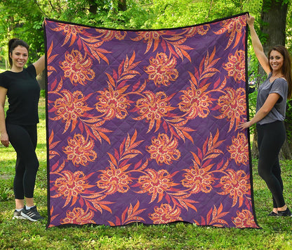 Tangerine Floral Bohemian Pattern Print Quilt