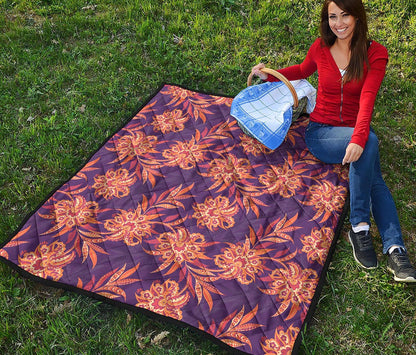 Tangerine Floral Bohemian Pattern Print Quilt