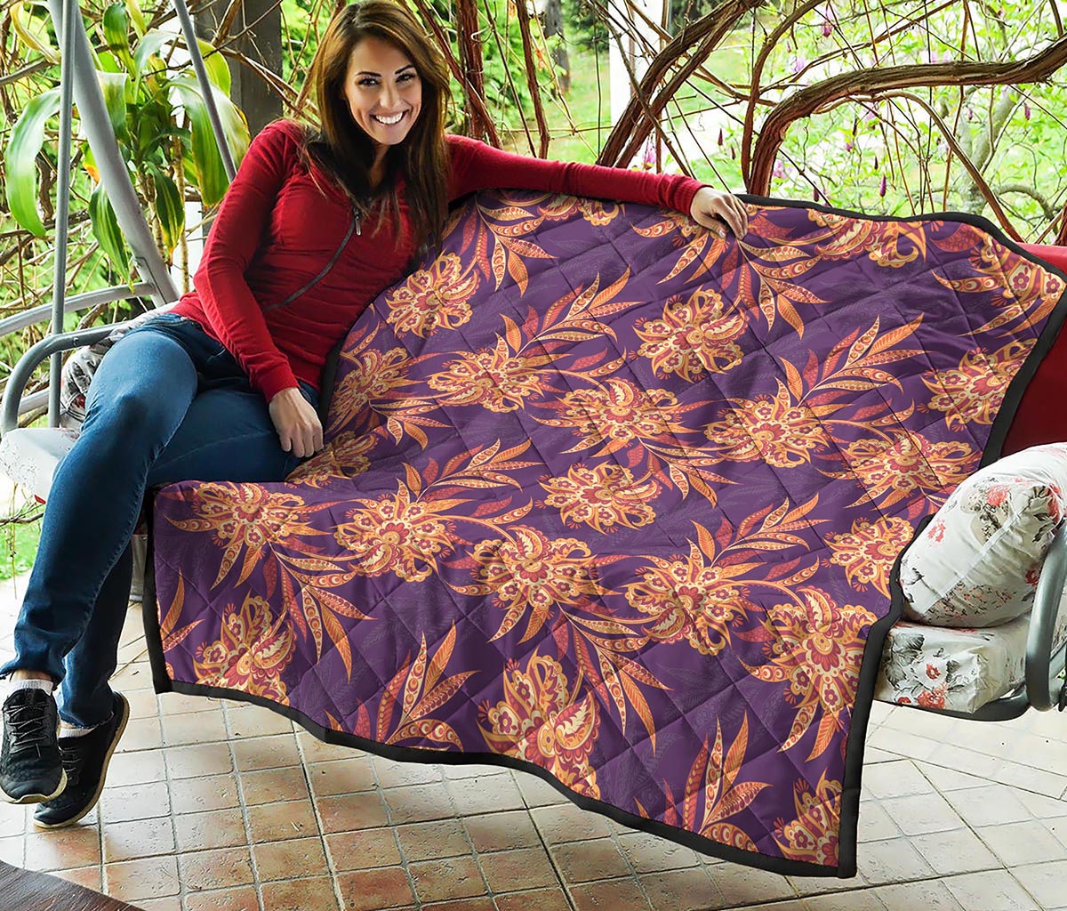 Tangerine Floral Bohemian Pattern Print Quilt