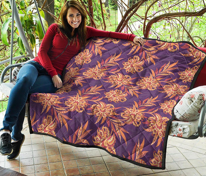 Tangerine Floral Bohemian Pattern Print Quilt