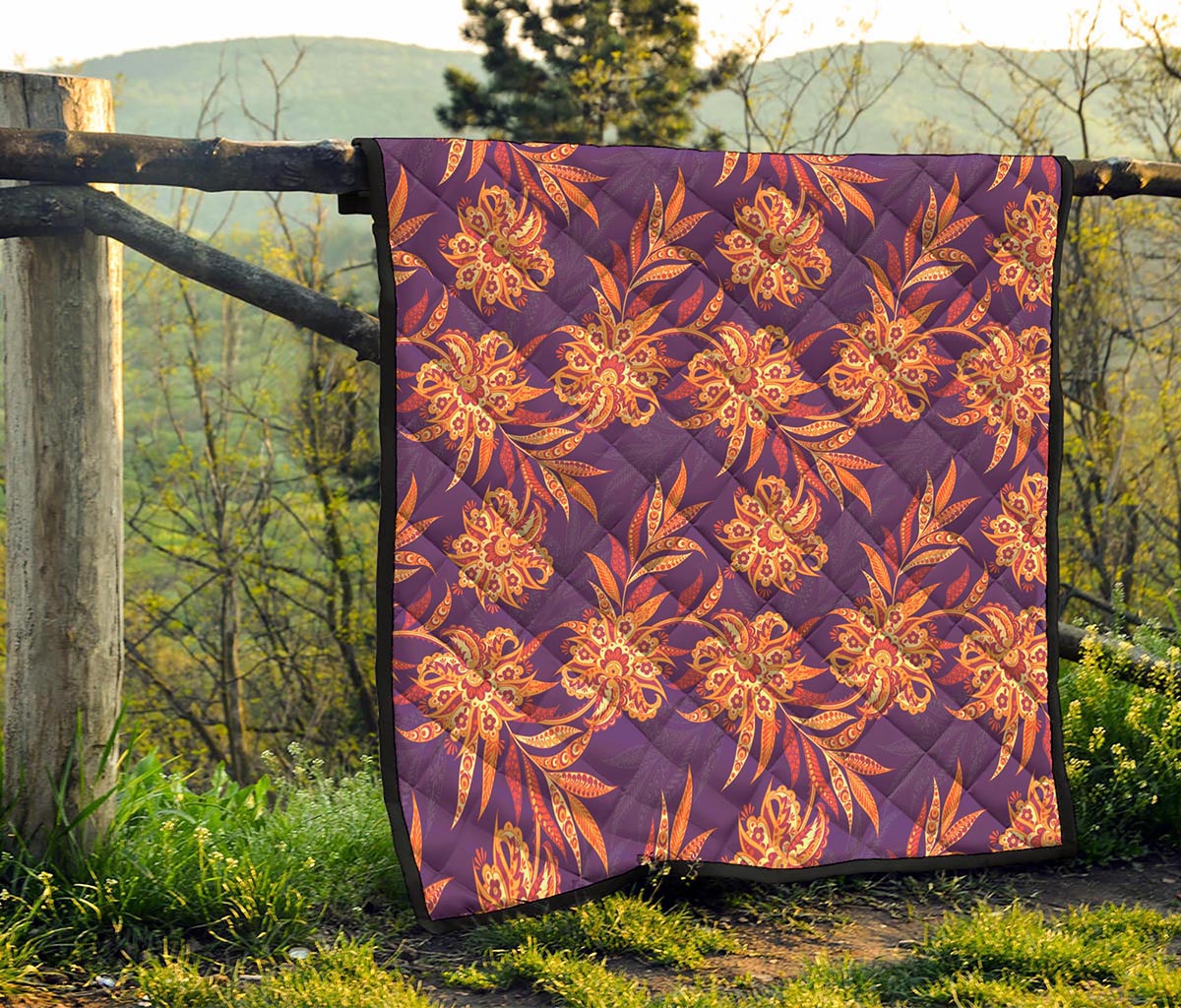 Tangerine Floral Bohemian Pattern Print Quilt