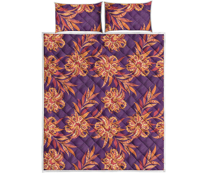 Tangerine Floral Bohemian Pattern Print Quilt Bed Set