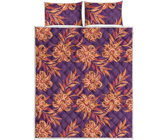 Tangerine Floral Bohemian Pattern Print Quilt Bed Set