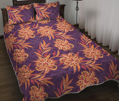 Tangerine Floral Bohemian Pattern Print Quilt Bed Set