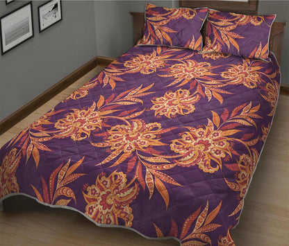 Tangerine Floral Bohemian Pattern Print Quilt Bed Set