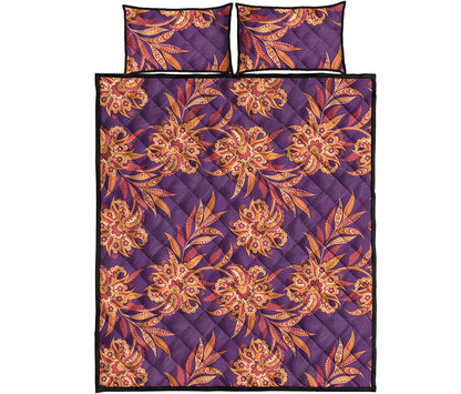 Tangerine Floral Bohemian Pattern Print Quilt Bed Set