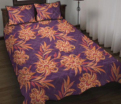 Tangerine Floral Bohemian Pattern Print Quilt Bed Set