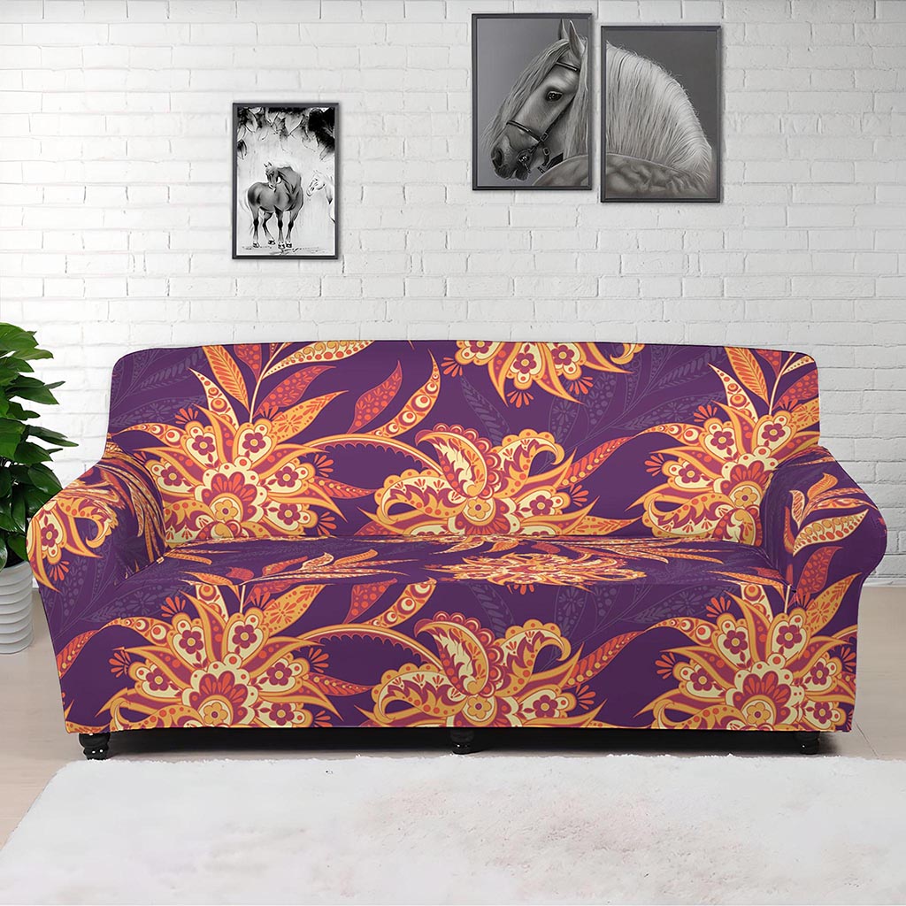 Tangerine Floral Bohemian Pattern Print Sofa Cover