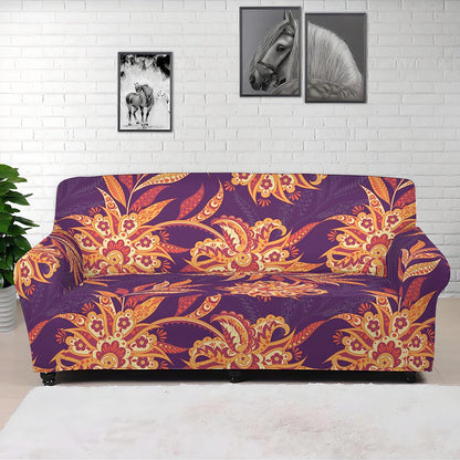 Tangerine Floral Bohemian Pattern Print Sofa Cover