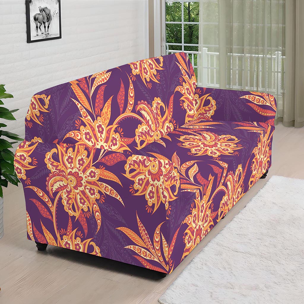Tangerine Floral Bohemian Pattern Print Sofa Cover
