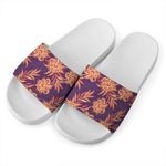 Tangerine Floral Bohemian Pattern Print White Slide Sandals