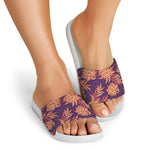 Tangerine Floral Bohemian Pattern Print White Slide Sandals