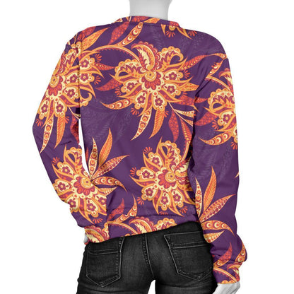 Tangerine Floral Bohemian Pattern Print Women's Crewneck Sweatshirt GearFrost