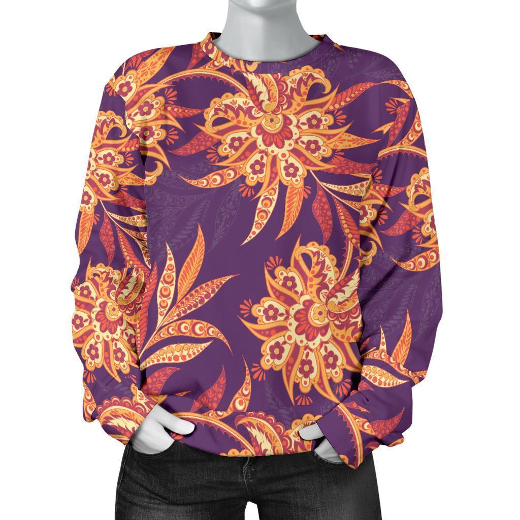 Tangerine Floral Bohemian Pattern Print Women's Crewneck Sweatshirt GearFrost