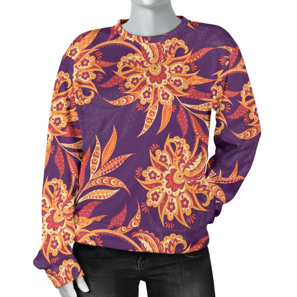 Tangerine Floral Bohemian Pattern Print Women's Crewneck Sweatshirt GearFrost