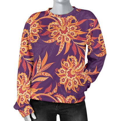 Tangerine Floral Bohemian Pattern Print Women's Crewneck Sweatshirt GearFrost