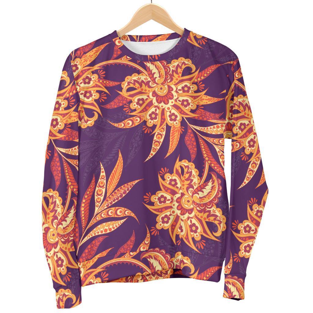 Tangerine Floral Bohemian Pattern Print Women's Crewneck Sweatshirt GearFrost