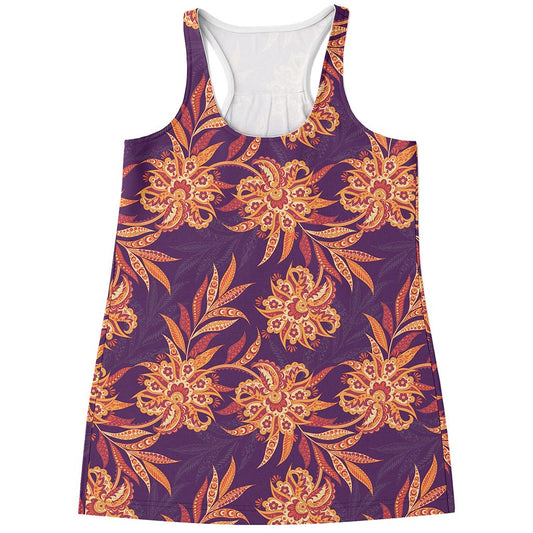 Tangerine Floral Bohemian Pattern Print Women's Racerback Tank Top