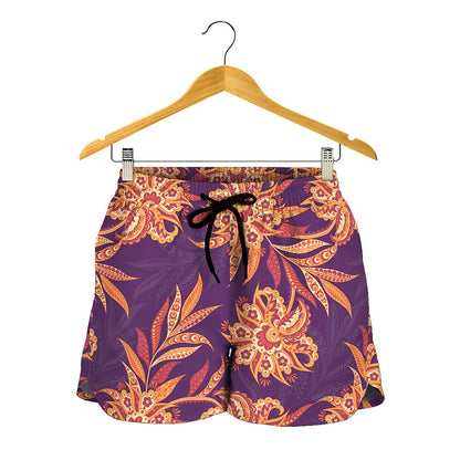 Tangerine Floral Bohemian Pattern Print Women's Shorts