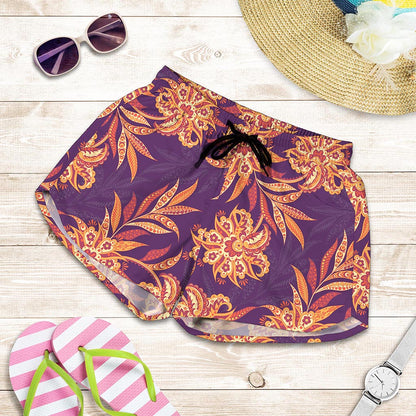 Tangerine Floral Bohemian Pattern Print Women's Shorts