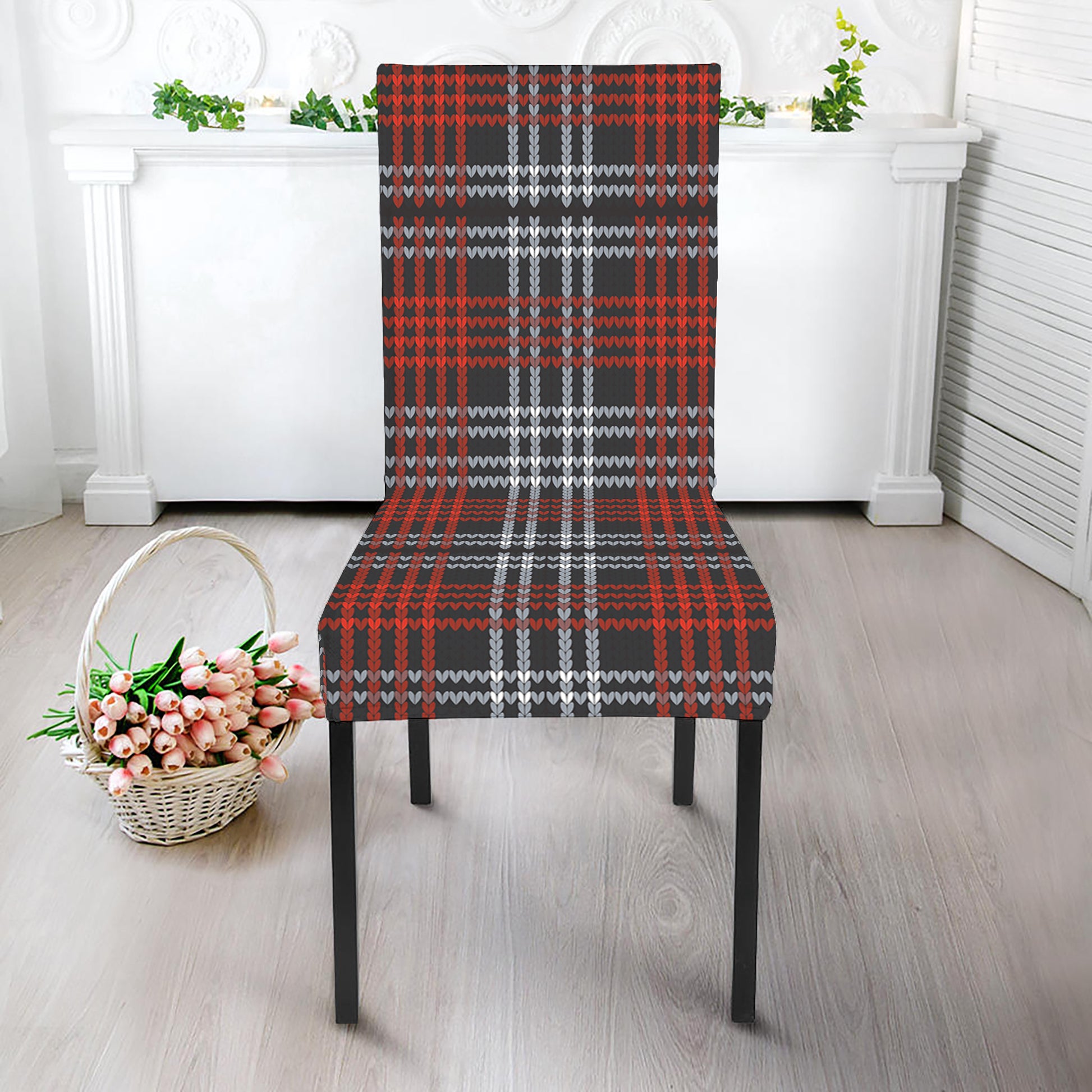 Tartan Knitted Pattern Print Dining Chair Slipcover