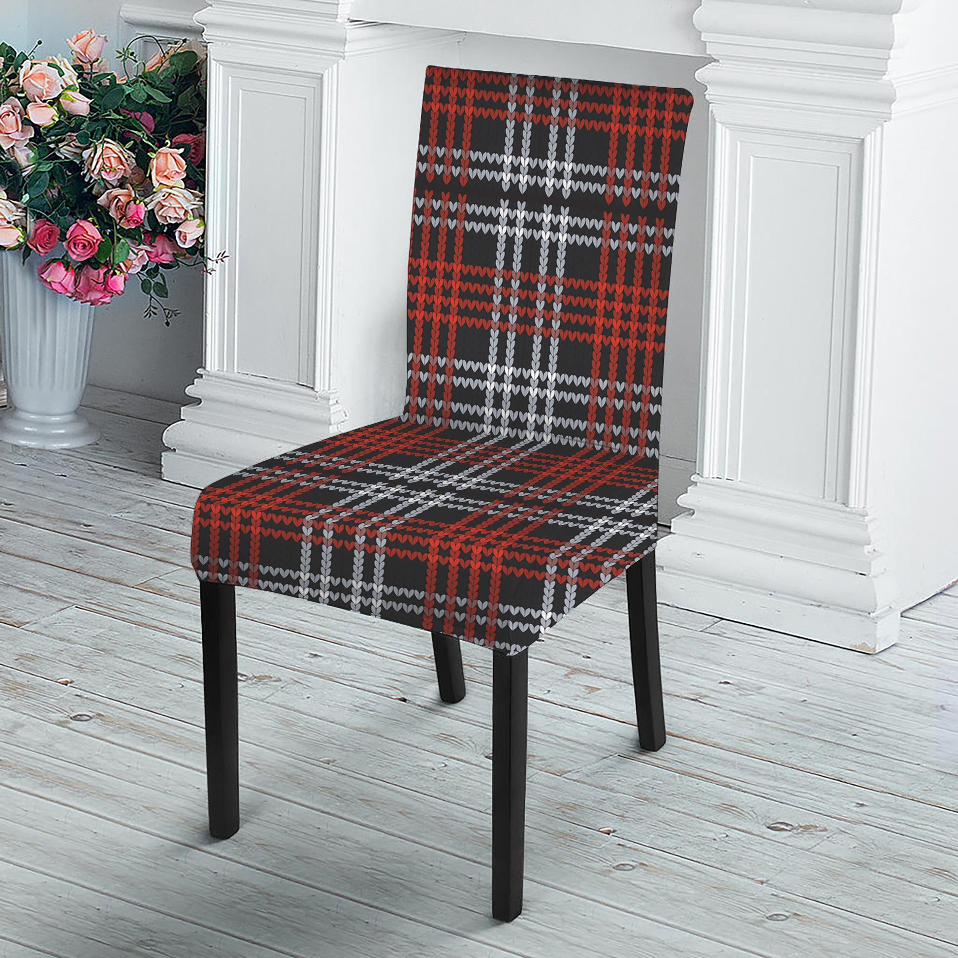 Tartan Knitted Pattern Print Dining Chair Slipcover
