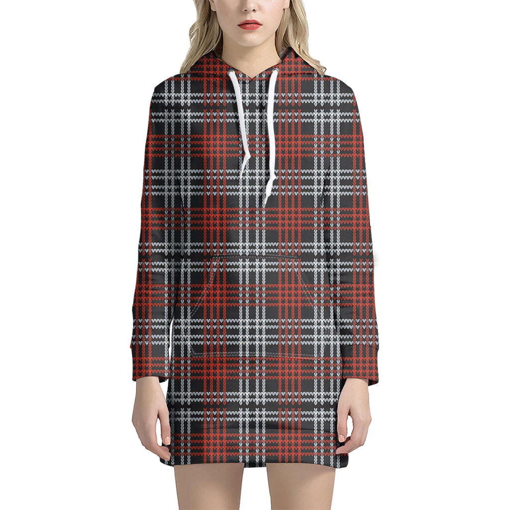 Tartan Knitted Pattern Print Hoodie Dress
