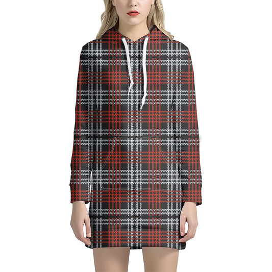 Tartan Knitted Pattern Print Hoodie Dress