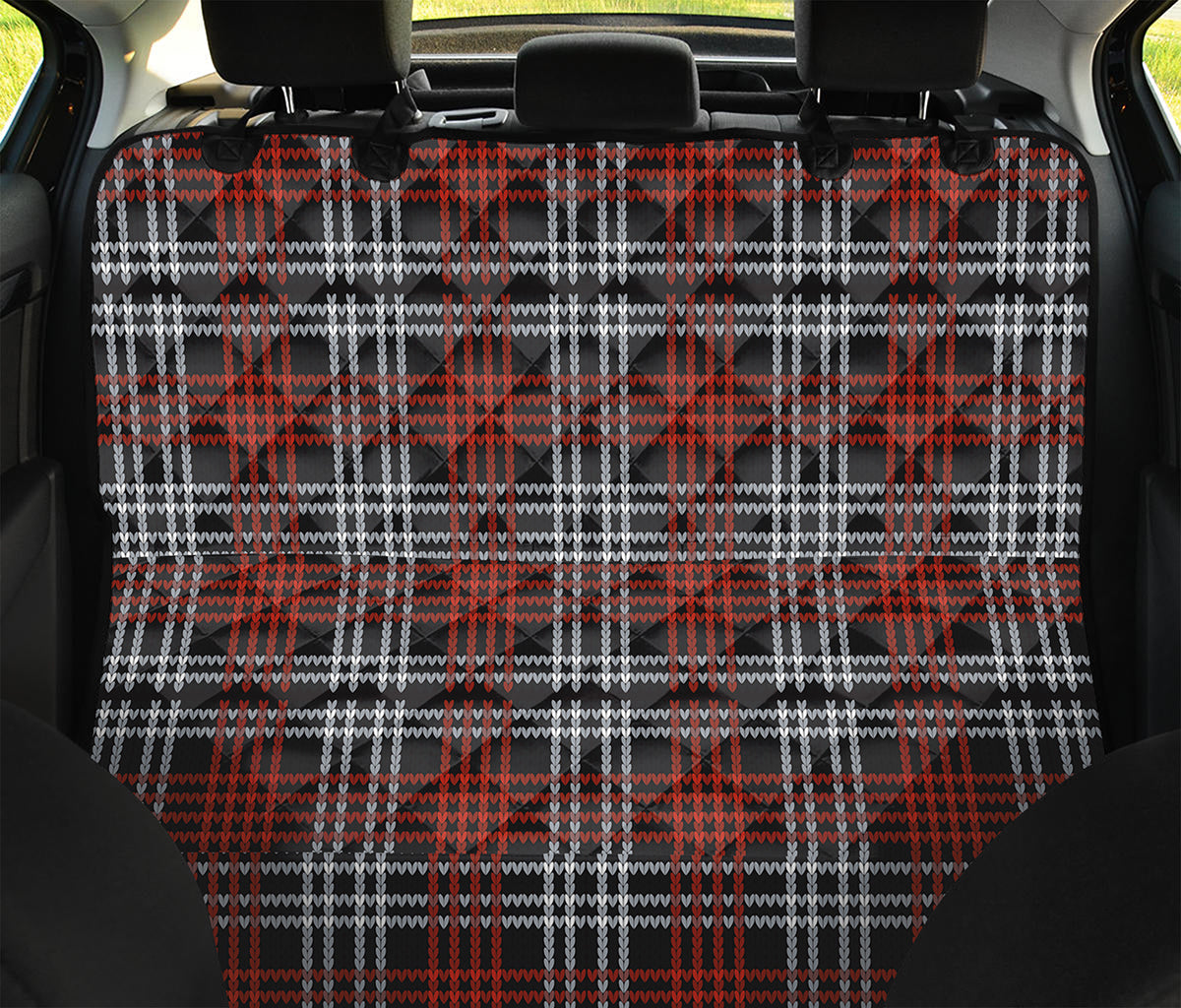 Tartan Knitted Pattern Print Pet Car Back Seat Cover