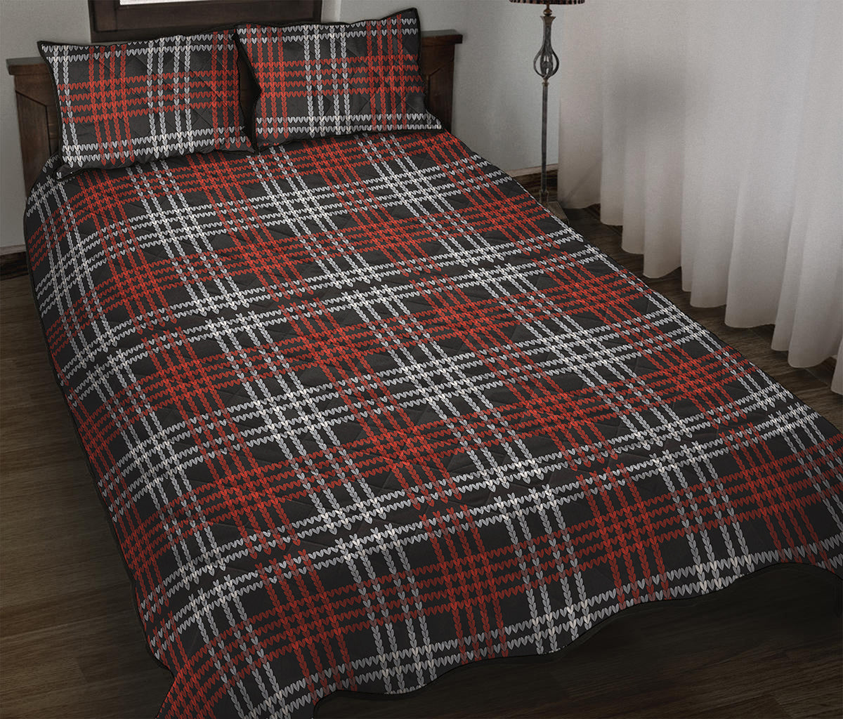 Tartan Knitted Pattern Print Quilt Bed Set