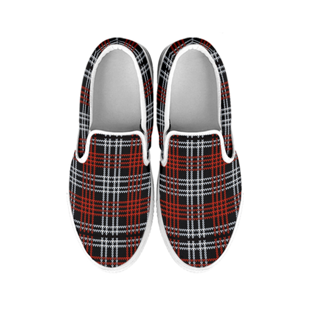 Tartan Knitted Pattern Print White Slip On Shoes