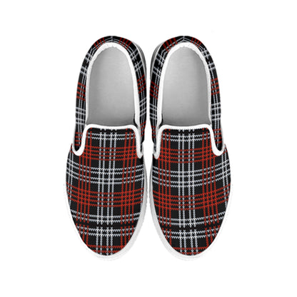 Tartan Knitted Pattern Print White Slip On Shoes