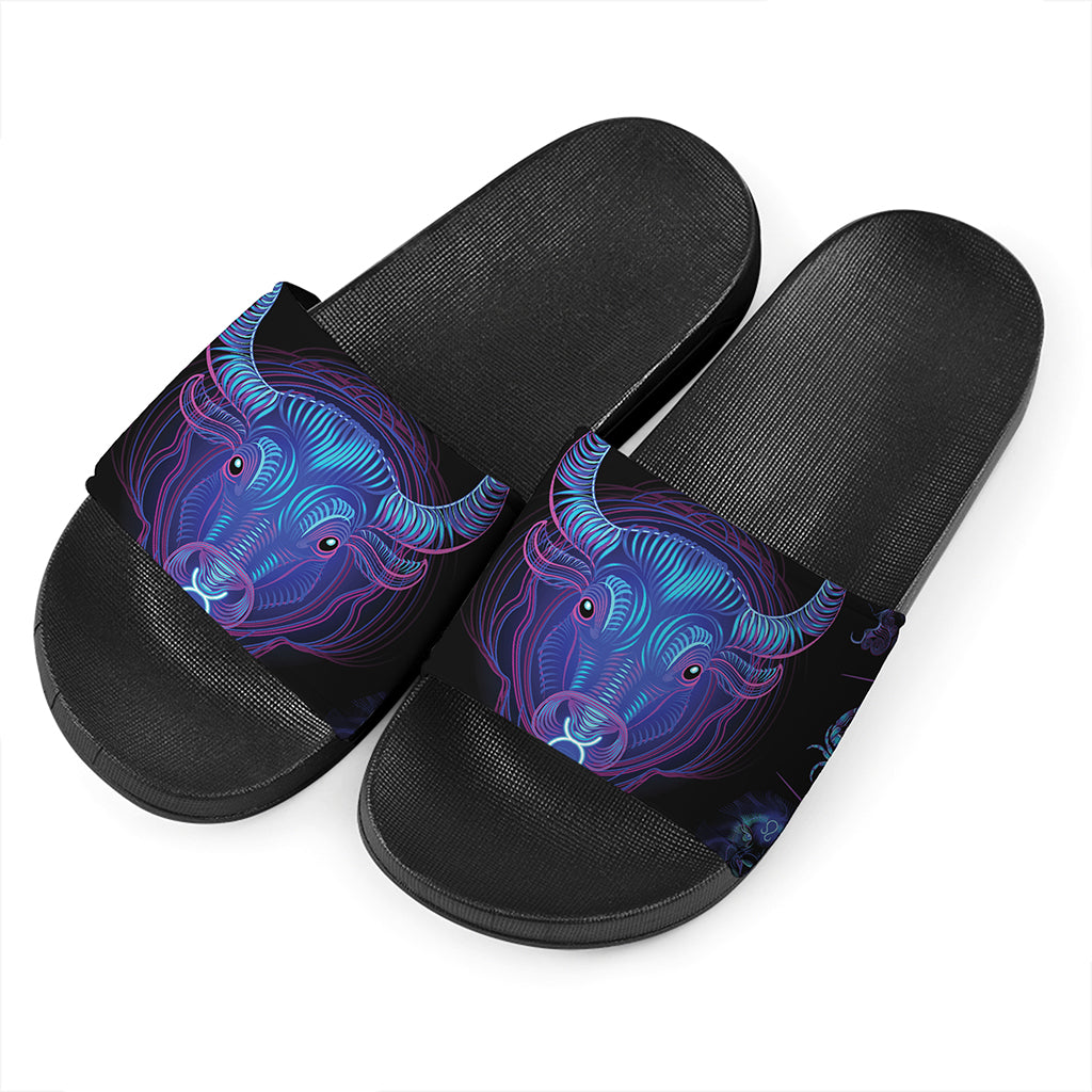 Taurus And Astrological Signs Print Black Slide Sandals
