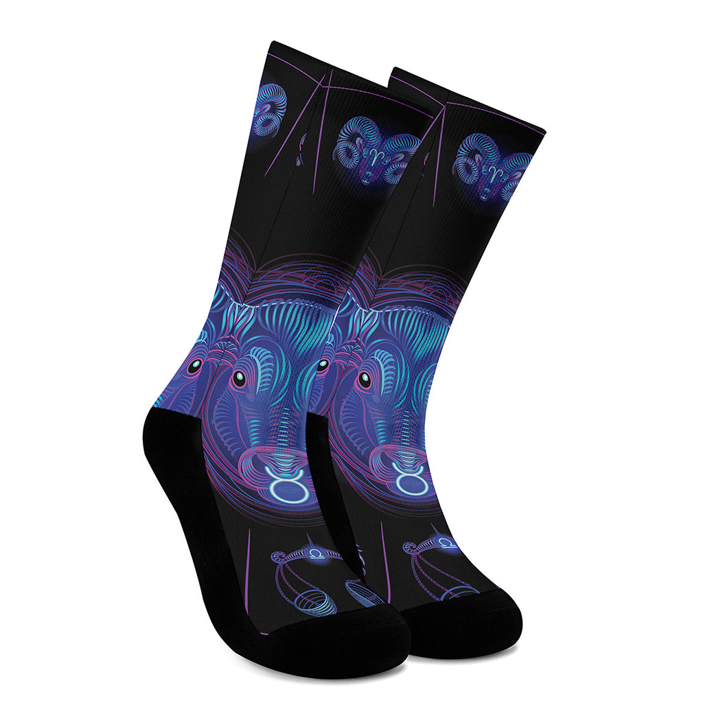 Taurus And Astrological Signs Print Crew Socks