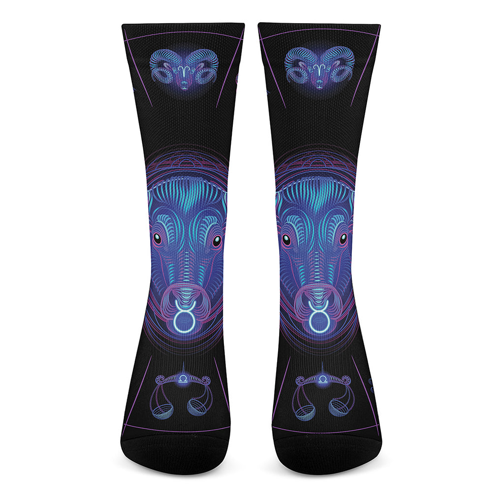 Taurus And Astrological Signs Print Crew Socks