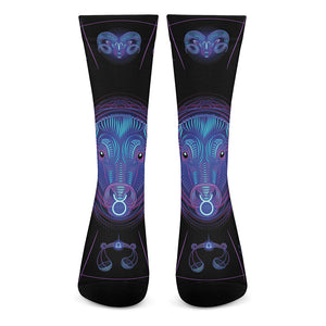 Taurus And Astrological Signs Print Crew Socks