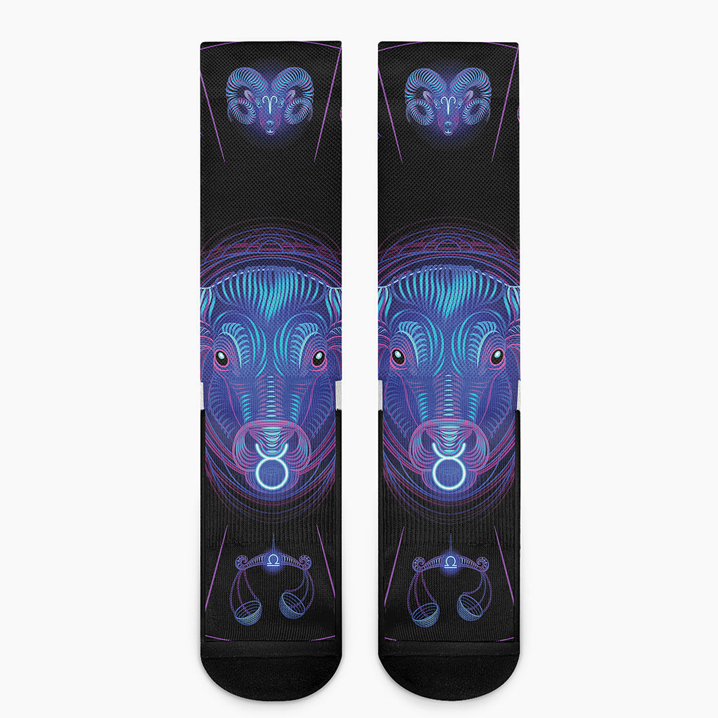 Taurus And Astrological Signs Print Crew Socks