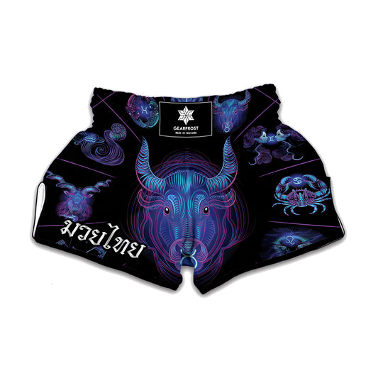 Taurus And Astrological Signs Print Muay Thai Boxing Shorts