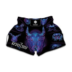 Taurus And Astrological Signs Print Muay Thai Boxing Shorts