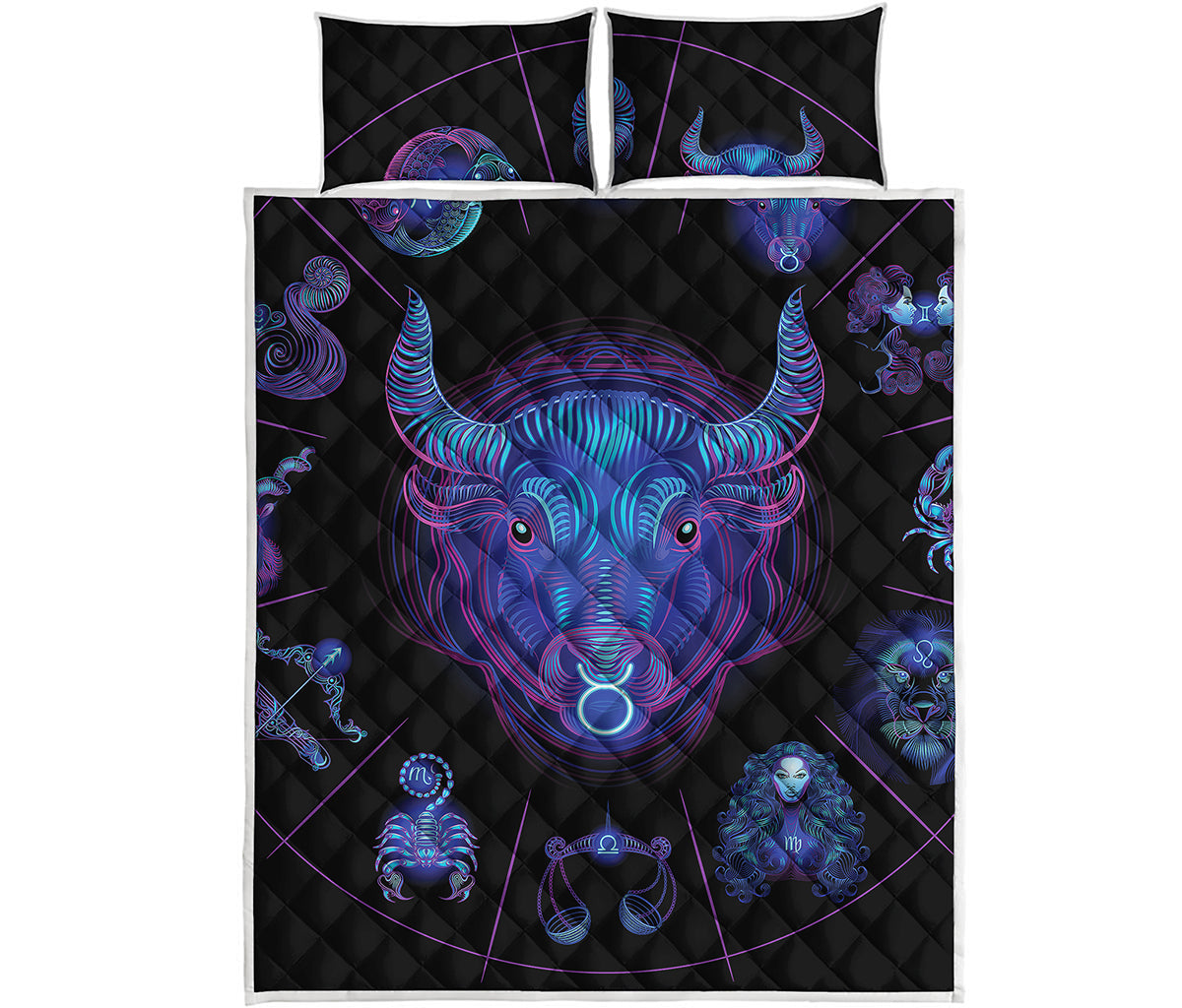 Taurus And Astrological Signs Print Quilt Bed Set