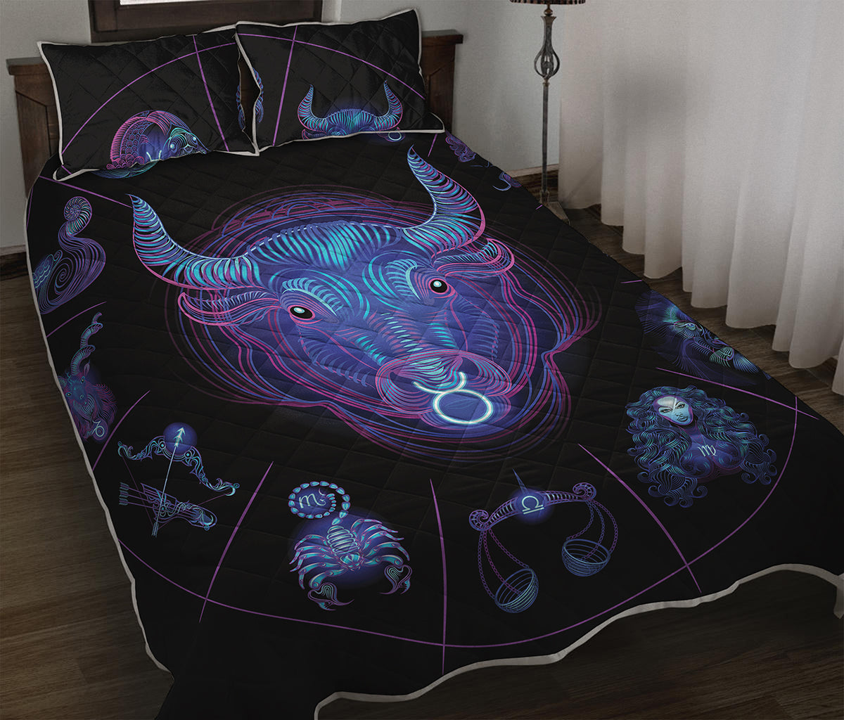 Taurus And Astrological Signs Print Quilt Bed Set