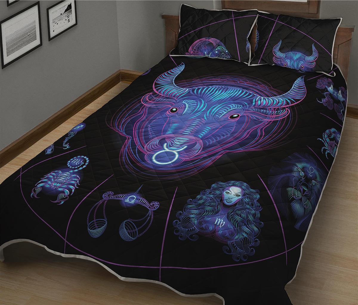 Taurus And Astrological Signs Print Quilt Bed Set