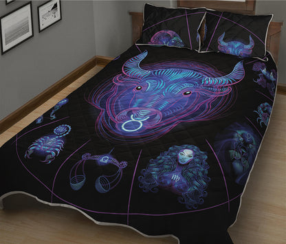 Taurus And Astrological Signs Print Quilt Bed Set