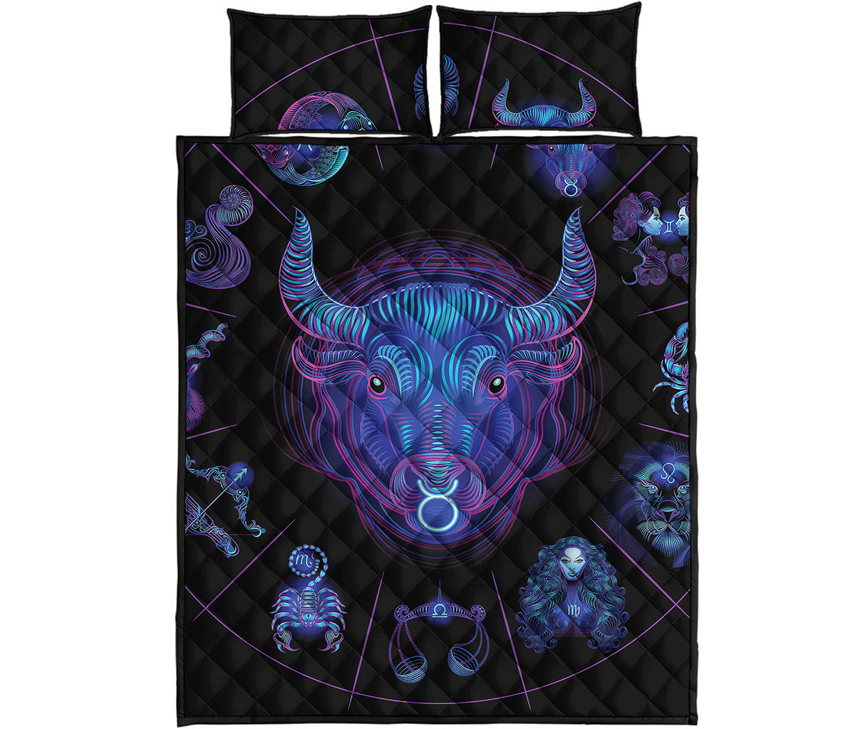 Taurus And Astrological Signs Print Quilt Bed Set