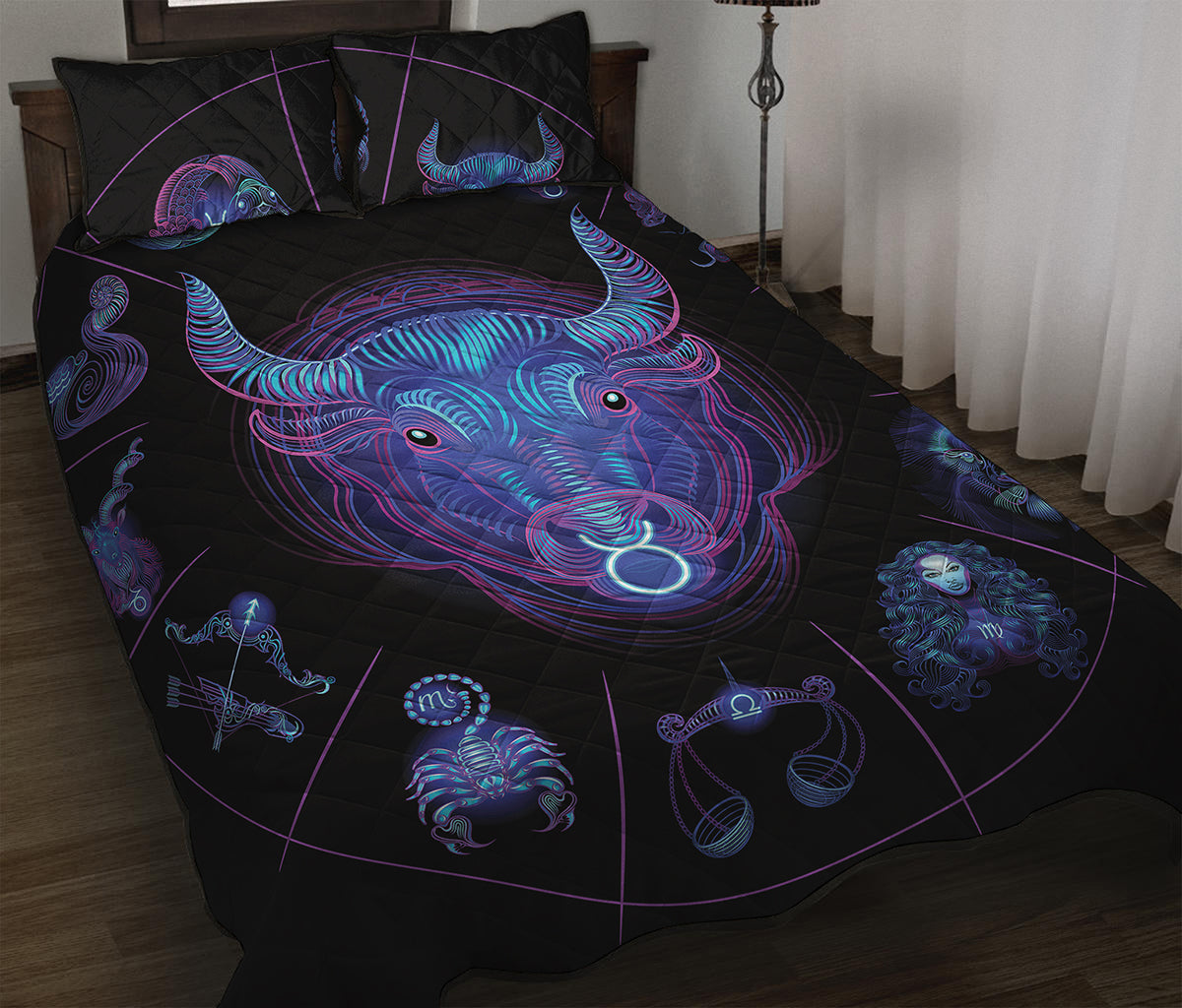 Taurus And Astrological Signs Print Quilt Bed Set